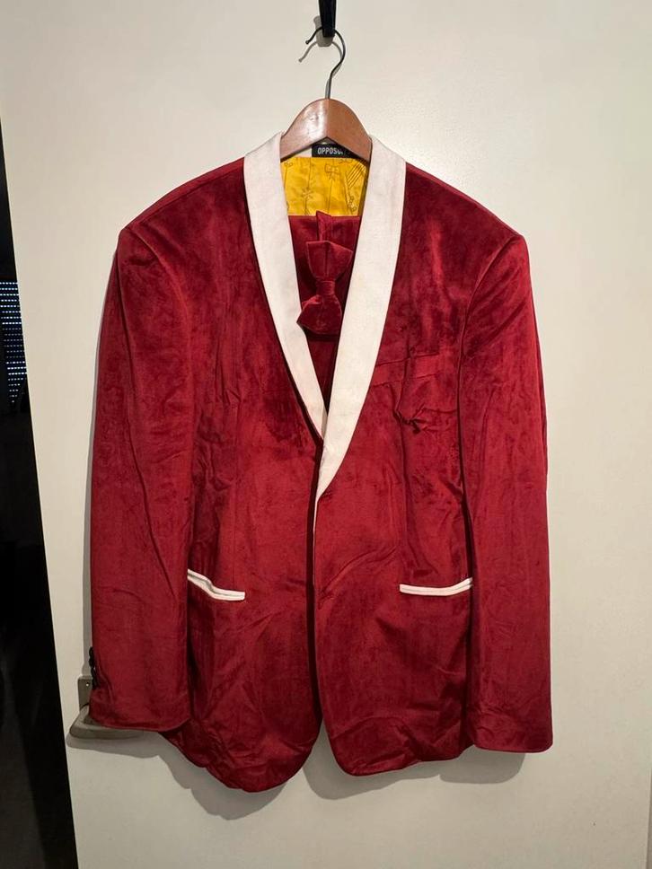 Rood Velours Opposuits Kerstpak Maat 58, Kleding | Heren, Kostuums en Colberts, Zo goed als nieuw, Maat 56/58 (XL), Roze, Ophalen of Verzenden