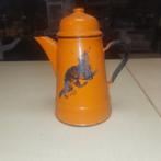 Oranje emaille koffiepot met kat afbeelding., Ophalen of Verzenden