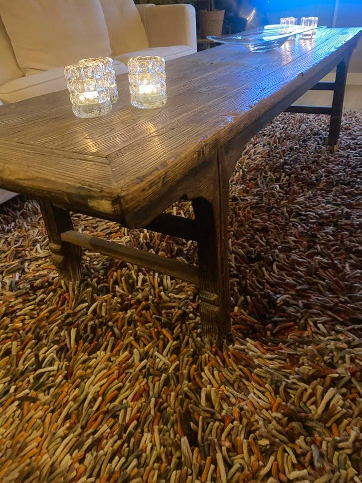 Nostalgische houten salontafel 204 cm, Huis en Inrichting, Tafels | Salontafels, Gebruikt, 50 tot 75 cm, 50 tot 100 cm, 200 cm of meer