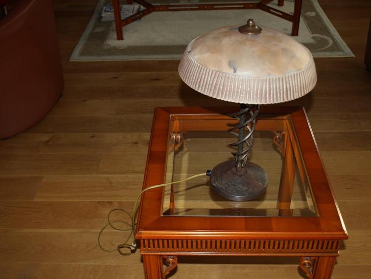 TAFELLAMP GEMARMERD GLAS BRONZEN VOET, Huis en Inrichting, Lampen | Tafellampen, Zo goed als nieuw, 75 cm of meer, Glas, Ophalen of Verzenden