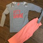 134 Oranje Neon Legging Set met Longsleeve, Meisje, Ophalen of Verzenden, Zo goed als nieuw, Shirt of Longsleeve