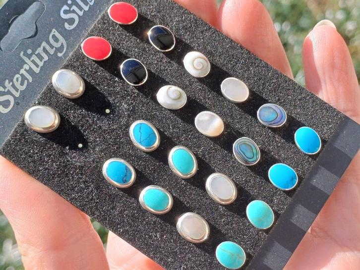 Vanoli 925 zilver oorknopjes koraal onyx turquoise parelmoer, Sieraden, Tassen en Uiterlijk, Oorbellen, Nieuw, Knopjes of Stekers