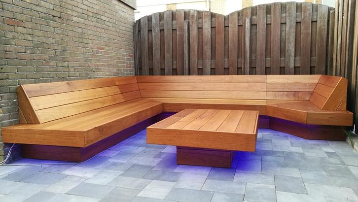 Hardhouten loungebank+maatwerk kussens - gratis op te halen, Tuin en Terras, Tuinsets en Loungesets, Gebruikt, Loungeset, Hardhout