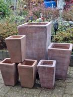 6  DIKWANDIGE   TERRACOTTA   PLANTENBAKKEN, Ophalen, Tuin, Steen, Vierkant
