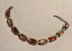 Vintage verzilverde armband roze schakels schakelarmband, Ophalen of Verzenden, Zo goed als nieuw, Roze, Met bedels of kralen