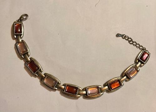 Vintage verzilverde armband roze schakels schakelarmband, Sieraden, Tassen en Uiterlijk, Armbanden, Zo goed als nieuw, Roze, Met bedels of kralen