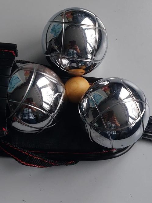 Jeu de Boules etui met 3 metalen ballen, Sport en Fitness, Overige Sport en Fitness, Zo goed als nieuw, Ophalen of Verzenden