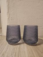 2 Blauwe Vazen of Windlichten Set, Huis en Inrichting, Ophalen, Blauw, Minder dan 50 cm, Glas
