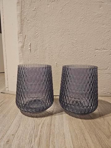 2 Blauwe Vazen of Windlichten Set beschikbaar voor biedingen