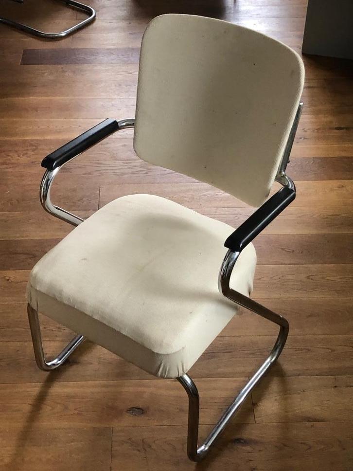 Paul Schuitema stoel Paperclip D-3 Fana, Huis en Inrichting, Stoelen, Gebruikt, Eén, Metaal, Stof, Overige materialen, Wit, Ophalen