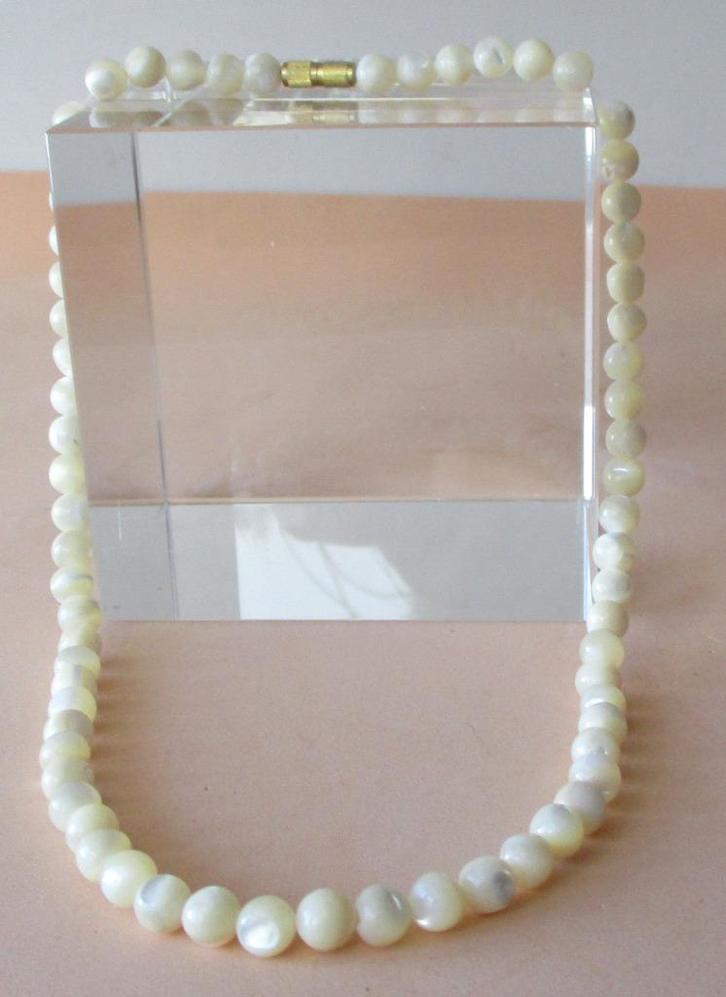 KP04-Ketting-Parelmoer Bol-Ø7mm. 41+41½+42cm.-Wit-, Sieraden, Tassen en Uiterlijk, Kettingen, Nieuw, Steen of Mineraal, Wit, Verzenden