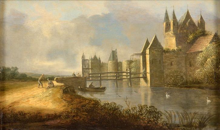 Schilderij 17e eeuw Van Goyen Haarlem Kleine Houtpoort 1650, Antiek en Kunst, Kunst | Schilderijen | Klassiek, Ophalen