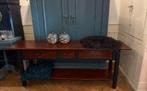 Grote oude sidetable vintage stoere wandtafel met lades VdlM, Huis en Inrichting, Ophalen, Zo goed als nieuw, 150 tot 200 cm, Antiek zwart hout landelijke ladetafel brocante haltafel tafel