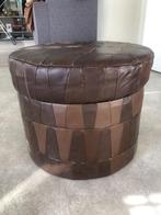 Vintage leren poef, Ophalen, Minder dan 50 cm, Rond, Minder dan 50 cm