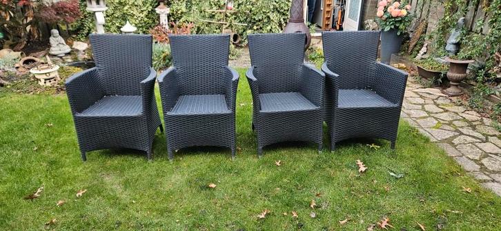 Set van 4 Zwarte Bois le DucTuinstoelen, Tuin en Terras, Tuinsets en Loungesets, Zo goed als nieuw, Kunststof, 4 zitplaatsen, Ophalen