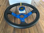 QSP 350mm 90mm leder blauw sportstuur autostuur stuur, Ophalen of Verzenden