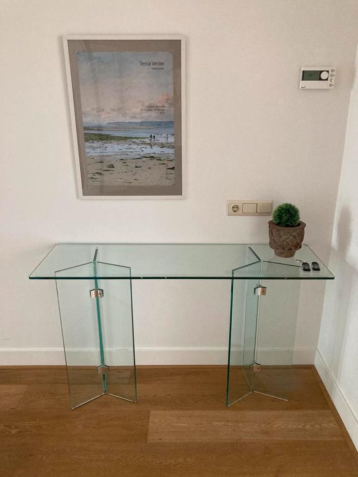 Glazen Sidetable - Design & Modern - 130x40x75 cm, Huis en Inrichting, Tafels | Sidetables, Gebruikt, 25 tot 50 cm, 100 tot 150 cm