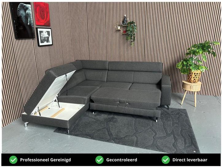 GRATIS LEVERING Slaapbank Donkergrijs 260x240 REFURBISHED, Huis en Inrichting, Banken | Bankstellen, Zo goed als nieuw, Hoekbank