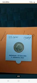 10 CENT 1943 P WILHELMINA KAVEL NR 42, Postzegels en Munten, Munten | Nederland, Verzenden, Koningin Wilhelmina, 25 cent, Zilver