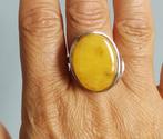 zilveren ring met natuurlijke Barnsteen(Amber) zilver 925, 18 tot 19, O.T., Geel, Nieuw