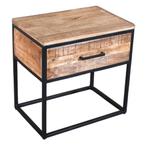 Mangohouten nachtkastje met zwart metaal, Huis en Inrichting, Slaapkamer | Nachtkastjes, Nieuw, 45 tot 65 cm, Hout, 55 tot 70 cm