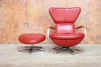ZGANieuw rode leren Leolux Formi design draaifauteuil + poef, Leolux, Leolux, Design, 75 tot 100 cm
