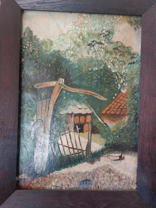 Olieverf Schilderij Boerenerf - Gesigneerd, Antiek en Kunst, Kunst | Schilderijen | Klassiek, Ophalen of Verzenden