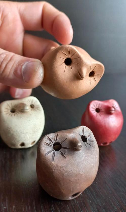 Unieke Set van Vier Keramische Uilen beeldjes, Antiek en Kunst, Antiek | Keramiek en Aardewerk, Ophalen of Verzenden