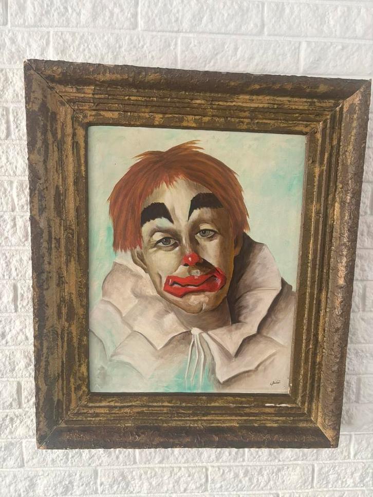 Uniek Portret: Expressieve Clown - Gesigneerd 'Bullot', Antiek en Kunst, Kunst | Schilderijen | Klassiek, Ophalen of Verzenden