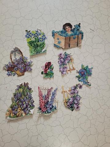9 vintage poesieplaatjes blauw/paars foto 1 beschikbaar voor biedingen