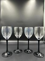 Set van 4 Vintage Luminarc France Wijnglazen – Zwarte Voet, Ophalen of Verzenden, Zo goed als nieuw, Overige typen
