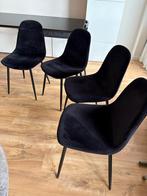 4 Zwarte Velours Eetkamerstoelen Karwei/Woood, Ophalen, Zwart, Zo goed als nieuw, Vier