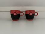Douwe Egberts mokken 2 kleuren  - Set van 2, Gebruikt, Keramiek, Ophalen of Verzenden, Overige stijlen