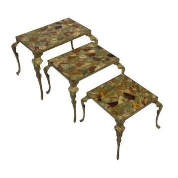 Vintage Set Nesttafels Onyx Marmer Jaren 60 bijzettafeltjes beschikbaar voor biedingen