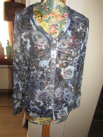 C1065 So Soire mt 38 vest chiffon blauw rozen stretch  beschikbaar voor biedingen