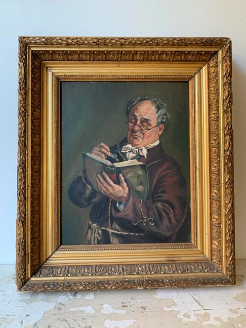 Oud ingelijst schilderij, Antiek en Kunst, Kunst | Schilderijen | Klassiek, Ophalen of Verzenden