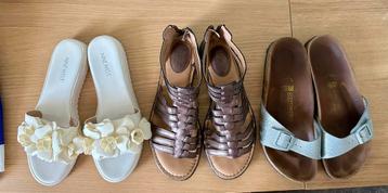 3 dames sandalen. De beige en bruin zijn goed als nieuw! beschikbaar voor biedingen