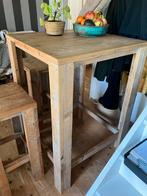 Steigerhouten bar- eettafel met Krukken, Huis en Inrichting, Tafels | Eettafels, Ophalen, Gebruikt, Vierkant, 50 tot 100 cm