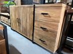 Dressoir 175cm, geborsteld teak, kast, metaal, AANBIEDING, 150 tot 200 cm, Nieuw, Ophalen of Verzenden, Metaal