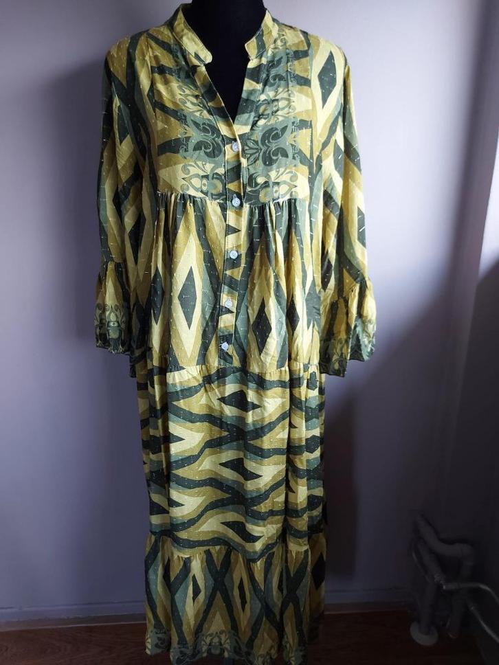 Nieuwe aparte groene jurk print, boho/ibiza, maat L/XL, Kleding | Dames, Jurken, Nieuw, Maat 42/44 (L), Groen, Onder de knie, Ophalen of Verzenden