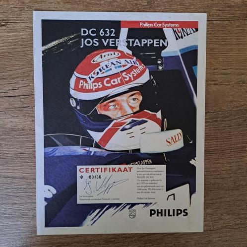 Handtekening Jos Verstappen op Certificaat Philips autoradio, Verzamelen, Automerken, Motoren en Formule 1, Zo goed als nieuw