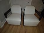 2 Van Henders & Hazel Clubs - Wit Leer, Zwart Hout, Huis en Inrichting, Fauteuils, Ophalen, Hout, 50 tot 75 cm