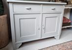 Stevige oude houten Brocante kast of commode blauwgrijs, Ophalen