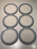 Zes vintage ontbijtborden Maastrichts aardewerk pastelgrijs, Ophalen of Verzenden