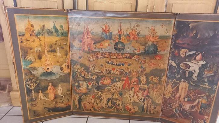 drieluik vintage Tuin der Lusten Jheronimus Bosch, Huis en Inrichting, Woonaccessoires | Wanddecoraties, Gebruikt, Ophalen of Verzenden