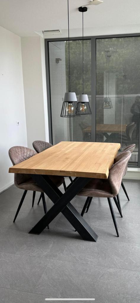 Industriële Eettafel Eikenhout X-poot Zwart Rover, Huis en Inrichting, Tafels | Eettafels, Nieuw, 50 tot 100 cm, 150 tot 200 cm