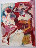 Gouache vrouw met hoed jaren 90, Ophalen of Verzenden