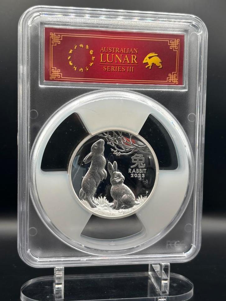 Lunar 3 - 2023 rabbit proof high relief 5oz PCGS pf70 zilver, Postzegels en Munten, Edelmetalen en Baren, Zilver, Ophalen of Verzenden