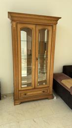 Eikenhout Vitrinekast met spiegel, Antiek en Kunst, Ophalen of Verzenden