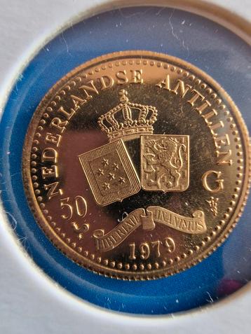 Gouden 50 gulden munt Nederlandse Antillen Prooflike.  beschikbaar voor biedingen